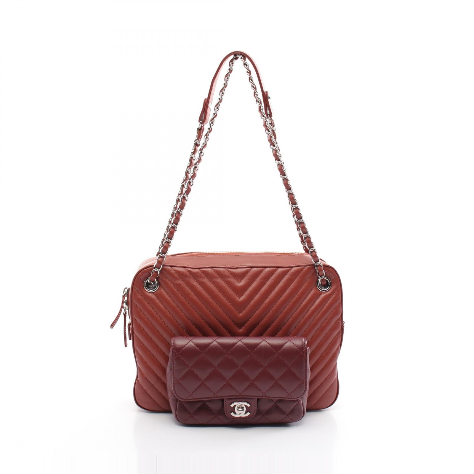 CHANEL Brown Bordeaux V-Stitch Chevron Leather Shoulder Bag A57285 CC Pre-Owned