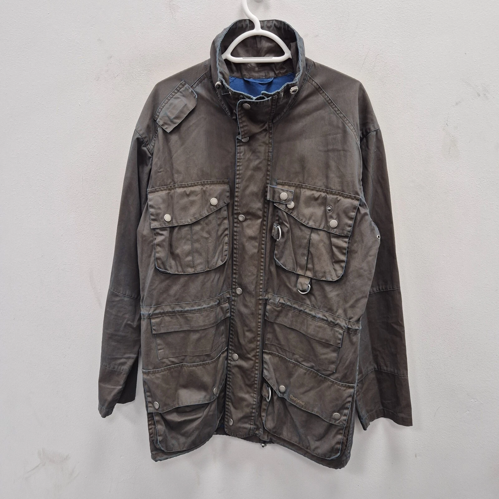 Barbour Vintage Cotton D Ring Dryfly Fishing Spey Navy Jacket Coat Size Medium