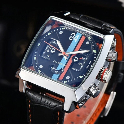Monaco Chronograph Quartz Men's Watch Calibre 36 Homage Leather Sport Silver NEW