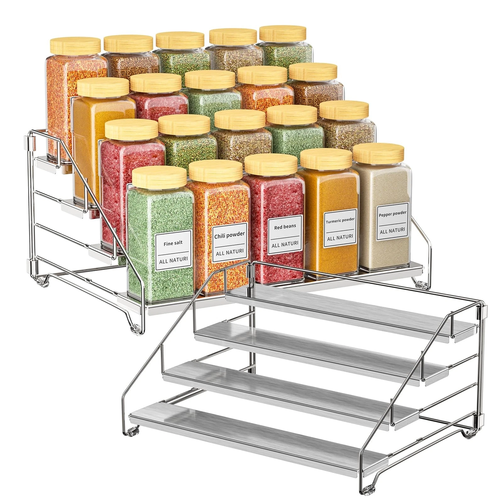 RCHYFEED 2 Pack Spice Rack Organizer for Cabinet, Chrom 4 Tier Spice Rack, De...