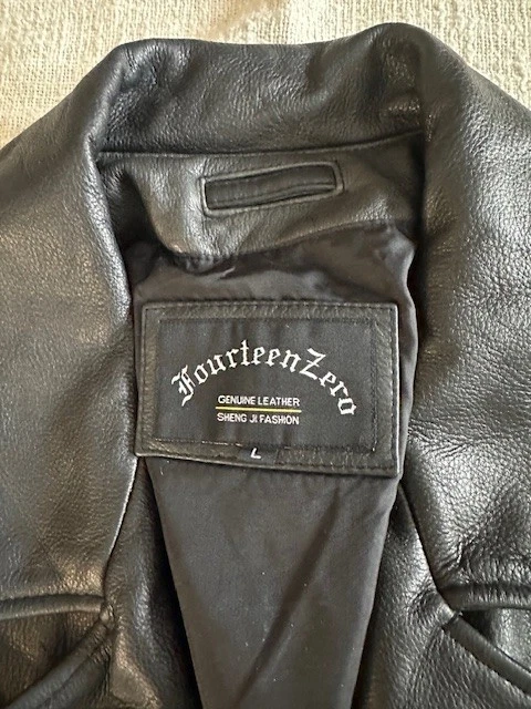 Chaqueta motera pesada de cuero negra grande vintage para hombre - ¡Bolsillos! ¡Envío gratis! Foto 2 de 4