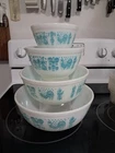 Vintage Pyrex Amish Butterprint Turq Mix Bowl Set 4 pc 401 402 & 403 Rare 404