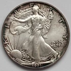 1991 American Silver Eagle 1 Oz In Capsule Pinkish Tone With Blue Highlights