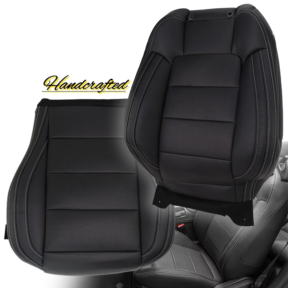 Fits 2015-2023 Ford Mustang Driver Bottom & Lean Back Leather Seat Cover Black