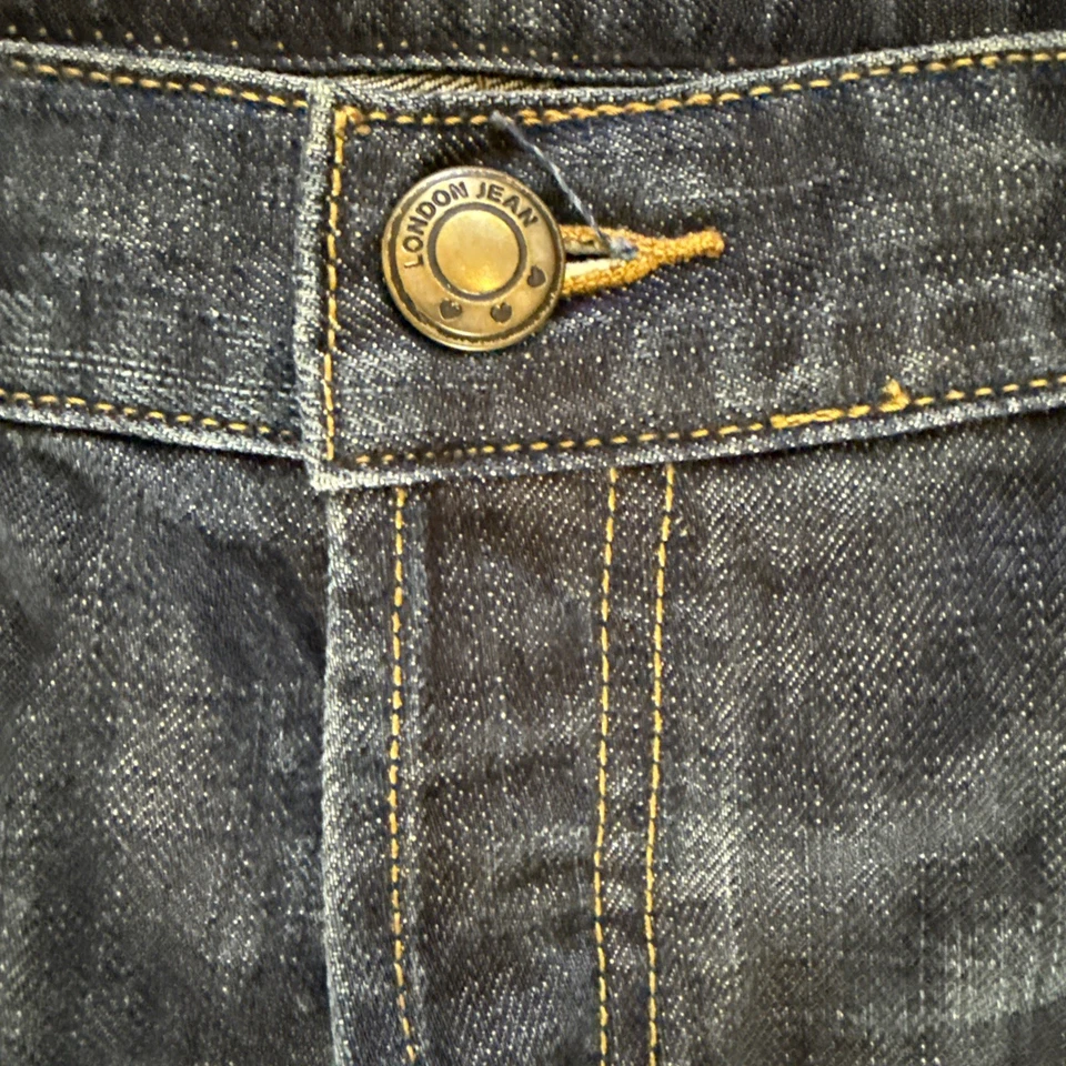 Pantalones de mezclilla London Jean para mujer desgastados pierna recta botones oscuros talla 14 Foto 4 de 4