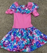 Vintage 80s 90s Girls Floral Flowers And Pink Dress Shoulder Pads By Randi