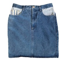 Vintage Gitano Jean Denim Skirt Women s Sz 14 Knee Length Straight White Striped