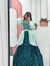 Lehenga Crop Top Set Chinon Fabric Handwork Wedding Festive Wear Outfit