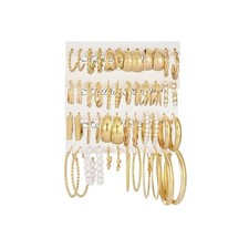 24 Pairs Chunky Gold Hoop Earrings Set for Women, Hypoallergenic Gold1-24pairs