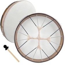 16" Shaman Drum Handcrafted Shamanic Frame Goatskin Solid White, Brown