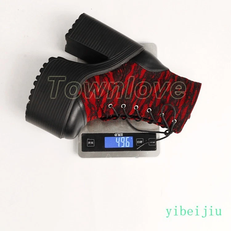 Mujeres Botas al Tobillo Súper Alto Tacón Bloque Plataforma Suela Gruesa Con Cordones Zapatos de Caballero Foto 2 de 4