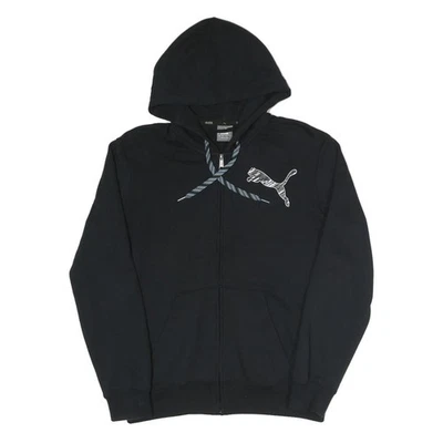 PUMA Homme Noir Sweat À Capuche Coton Mélangé Zip Intégral S Logo - Photo 1/4