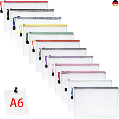 Vicloon Dokumententasche mit Reißverschluss A6, 12 pcs Mesh Plastic Zip Bag, 