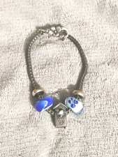 TROLLBEADS Retired Blue Flower Sterling Bracelet 5 Charms LAA 925, 21.3 GRAMS  