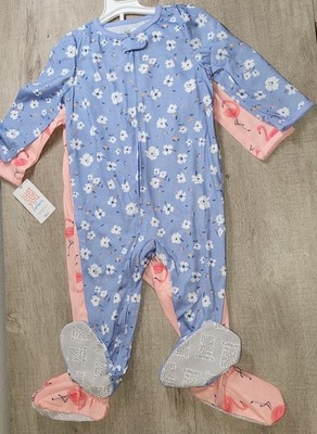 Carter's Footed Cotton Sleeper Pajamas Set of 2 Baby Girl Size 18M Blue Pink NWT