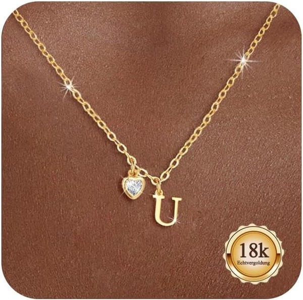 Buchstaben Kette 18K Vergoldet Zirkon Herz AnhäNger A-Z Damen Schmuck Geschenk-image
