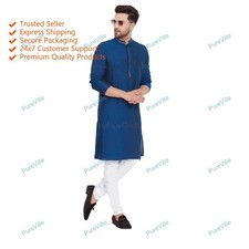 Mens Kurta Traditional Designer Kurta Cotton Top Kurta India Kurta Blue Color