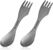 Navaris Titanium Spork Camping Utensils (Set of 2) - 3-In-1 Fork, Spoon, Knife 