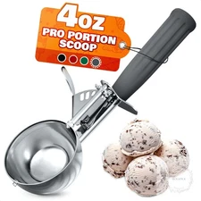 4 oz Ice Cream Scoop with Trigger Release #8 Stainless Steel Versatile Tool for