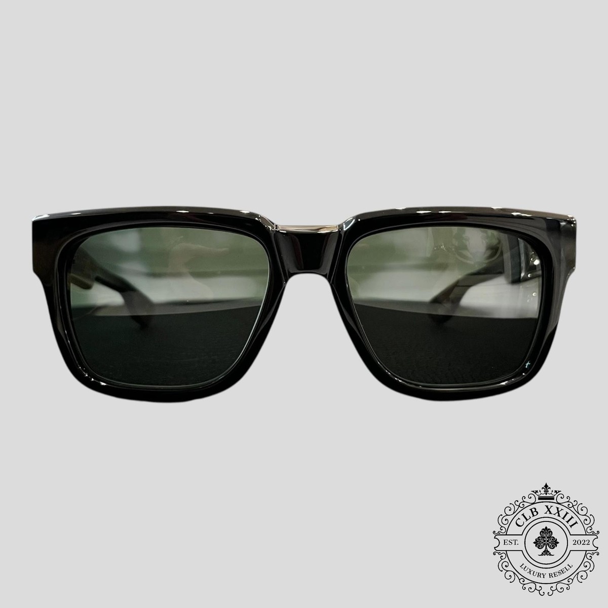 Chrome Hearts Diamond Embellished Box Officer Sunglasses in Black