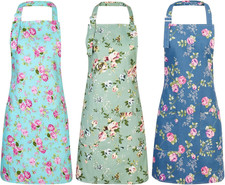 3 Pack Floral Aprons for Women, Adjustable Kitchen Aprons with 2 Pockets