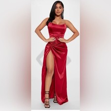 NWT Fashion Nova Teagan Satin Maxi dress wine red sz XL formal party
