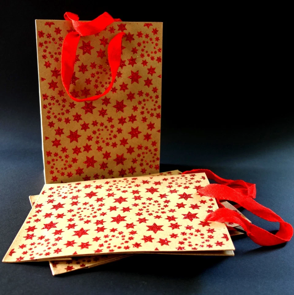 Weihnachten Glitzertüte 3er SET Glitzertragetasche Sternen-Tasche 24 x 32 cm Rot