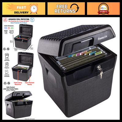 Fireproof Waterproof Lock Box with Key Lock, Portable File Safe for Documents, 0