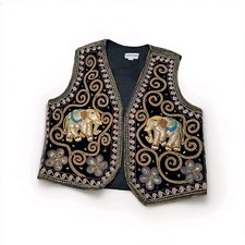 Vintage Carol Horn Workshop 3D Elephant Vest Bead Sequin Boho M/L Hand Sewn