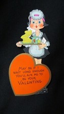 Vintage ART DECO Waitress & Pancakes Valentine Card c. 1920s Carrington