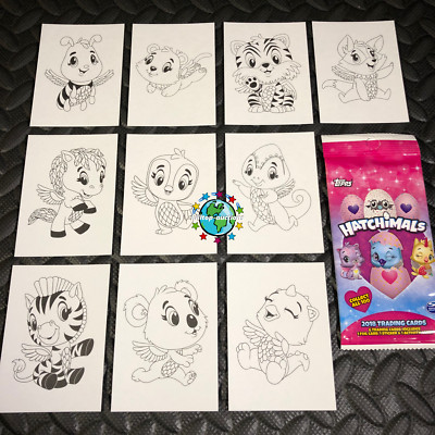 TOPPS 2018 HATCHIMALS COLORING-CARDS COMPLETE 10-CARD SET +WRAPPER! be creative!