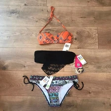 NEW 3 Swim Swimsuit Bikini Tops Bottom Women's Small Next H&M Hula Honey Orange