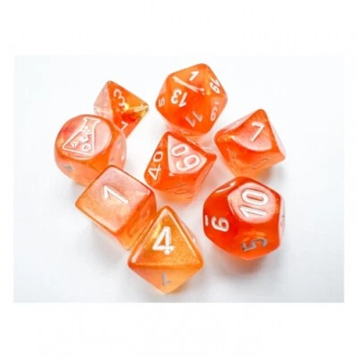 CHESSEX Würfelset - Lab Dice - Borealis Blood Orange/white LUMINARY (7+1 Würfelset-Tube)
