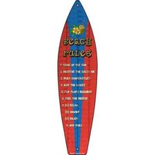 Beach Rules Novelty Metal Surfboard Sign 23"x6" Plaque Home Door Garage Wall