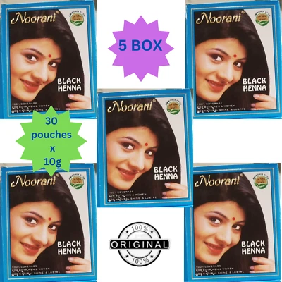 NOORANI Henna 5 BOX (30 Beutel x 10 g) schwarze Farbe Haare Mann Frauen Abdec... - Bild 1 von 3