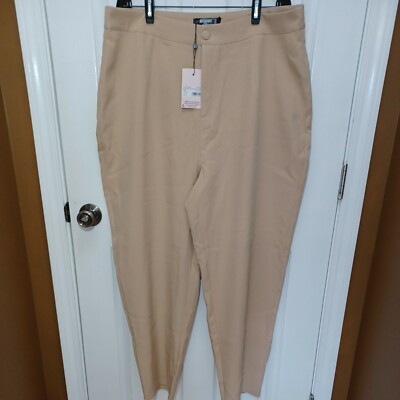 WOMEN'S MISSGUIDED PLUS CORD TAILORED CARROT TROUSERS KHAKI SIZE 16