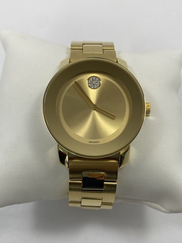 Movado Bold Quartz Crystal Yellow Gold IP Stainless Steel Ladies Watch 3600104