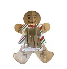 Coco + Lola Gingerbread Man Cheese Board & Knife Set Wood Holiday Gift New
