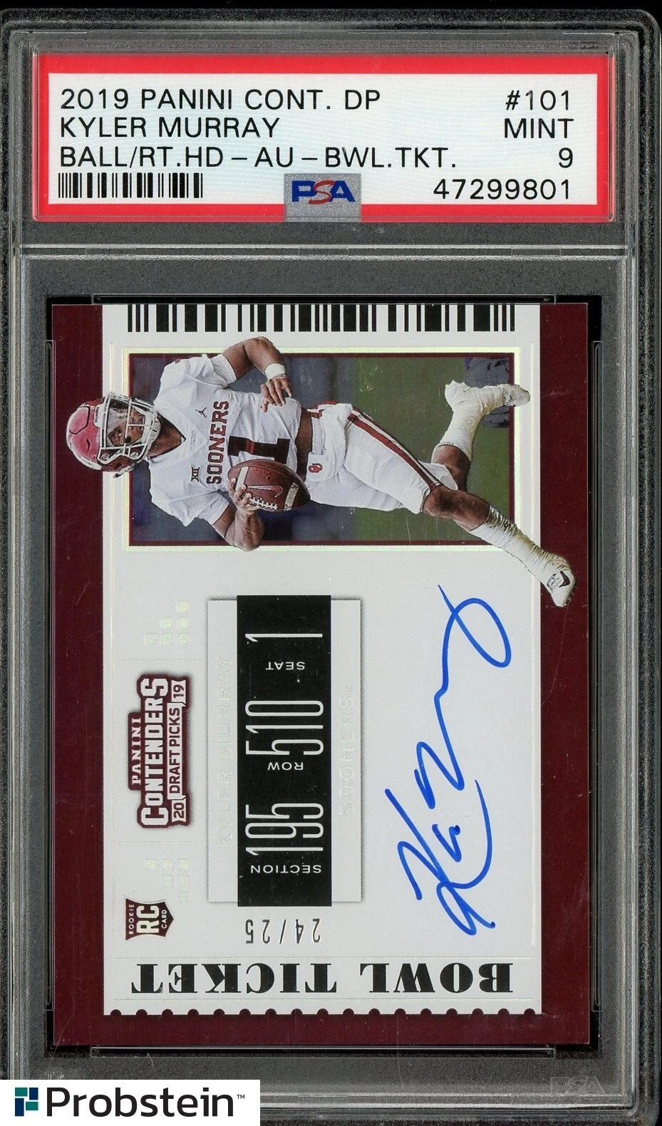 Kyler Murray Panini Contenders Draft Picks #101 Variation B-Autograph-Bowl Ticket