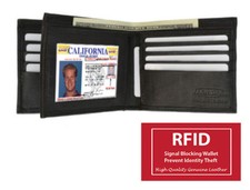 BLACK RFID Blocking LEATHER Mens Hipster Card Bifold Center Flap Wallet 12 Slot