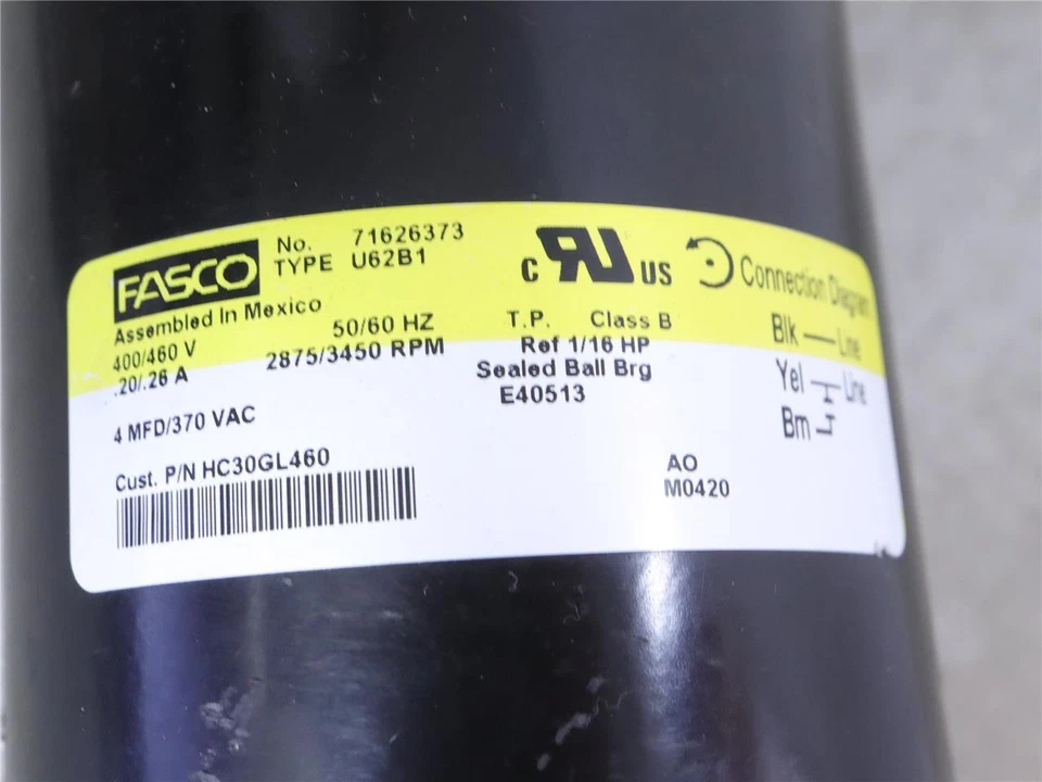 FASCO 71626373 Draft Inducer Blower Motor HC30GL460 460Volt 1/16HP 1PH #24 - Image 3 of 4