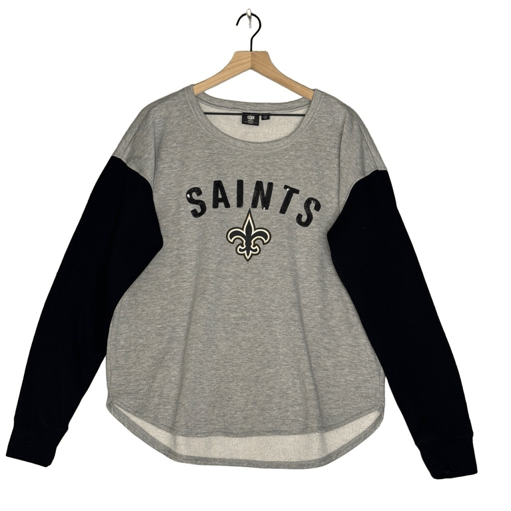 NFL Womens New Orleans Saints Sequins Gray Black Sweatshirt Plus