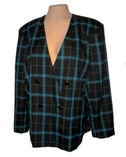 New Blazer, En Avance Woman Haut de Gamme, Teal-Black-Plaid Double-Breasted 16W