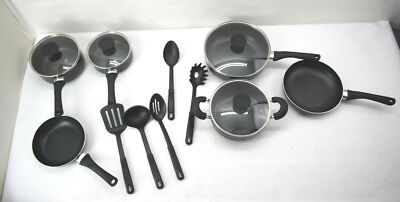 Classic Cuisine 15-Piece Non-Stick Cookware Kitchen Set Pots Utensils Black