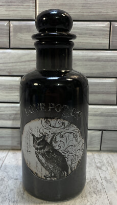 Halloween Love Potion Stash Jar Bottle Display W/ OWL Witch Voodoo Decore