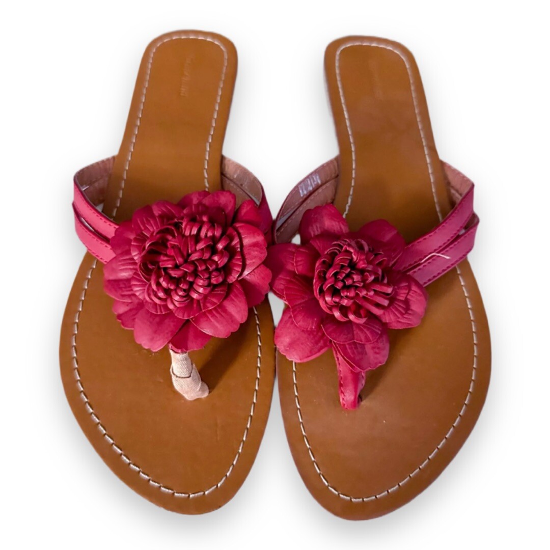 Ladies Red Flower Detailed Flat Summer Sandals Flip Flops Shoes UK