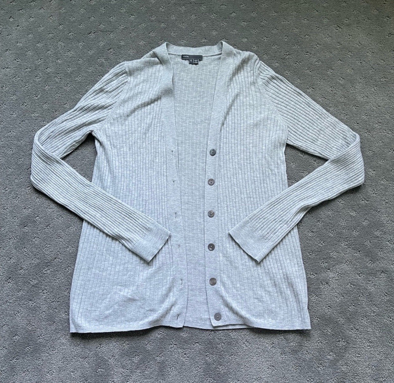 Vince Ribbed Button Down Light Gray Cardigan Size… - image 1