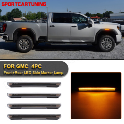 For 20-24 GMC Sierra 2500HD 3500HD Smoked Lens LED Front+Rear Side Marker Lights