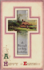 Antique Winsch Postcard Happy Easter Blessed Holy Easterday Cross Embossed 1910