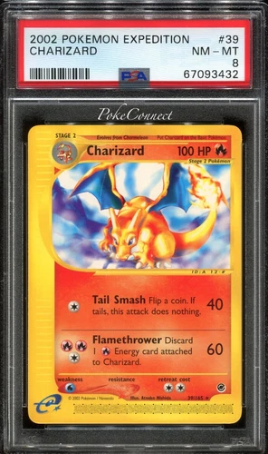 PSA 8 NM-MINT Pokemon Charizard Rare 2002 Expedition #39/165